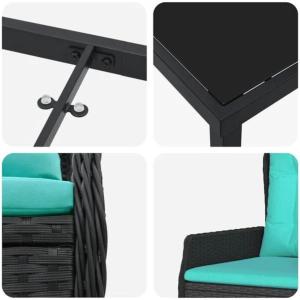 Salon de jardin luxe, 8 places en résine tressée noir avec coussins bleu