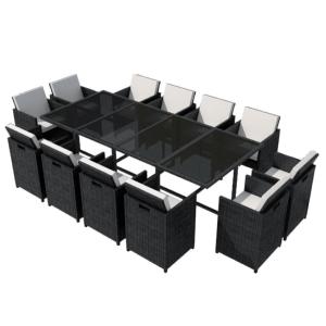 Salon de jardin résine tressée noir, LUXE, 12 fauteuils, modèle RIO