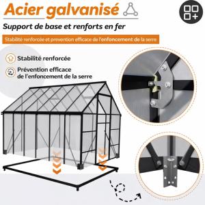 Serre de jardin aluminium noir – Polycarbonate 4 mm – Largeur 180 cm – 6 dimensions au choix