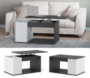 TABLE basse Noir/blanc, 90 cm, plateau relevable, THEBES