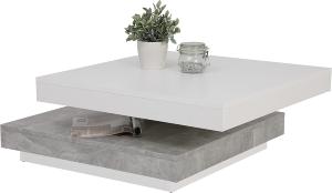 TABLE basse, pivotante, 2 niveaux, blanc, gris béton, MIRAGE