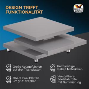 TABLE basse pivotante carrée grise, 75 cm, modèle FUSION