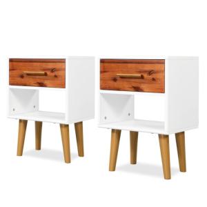 TABLE de chevet acacia blanc et brun, lot de 2