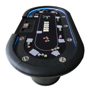 TABLE de POKER grand luxe, 215 cm, jusqu'à 10 places, LED