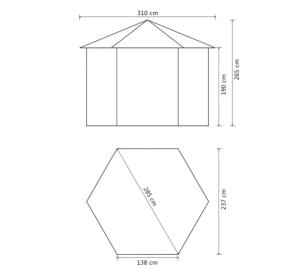 Tonnelle de jardin hexagonale, aluminium, toit polycarbonate, avec rideaux