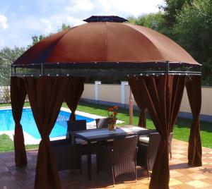 TONNELLE de JARDIN ronde 350 cm, éclairage LED, marron
