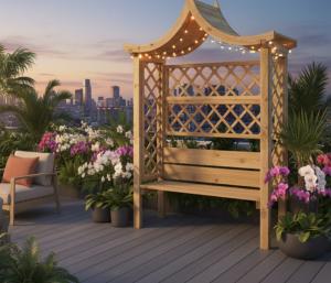 Pergola avec Toit et Banc Intégré en Bois – Modèle MADRAS