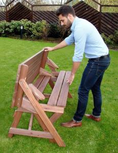 Banc de jardin bois massif, transformable en table pique-nique