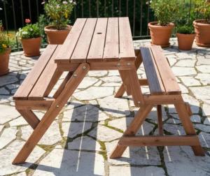 Banc de jardin bois massif, transformable en table pique-nique