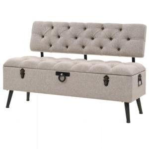 Banc rustique avec coffre de rangement bois et tissus, 120 cm