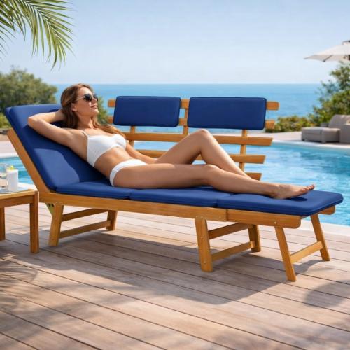 Banc de jardin convertible, en acacia - coussins 4 coloris