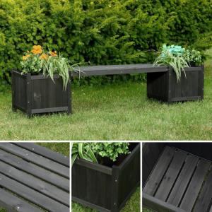 Banc de jardin avec bacs à fleurs, en bois massif, noir