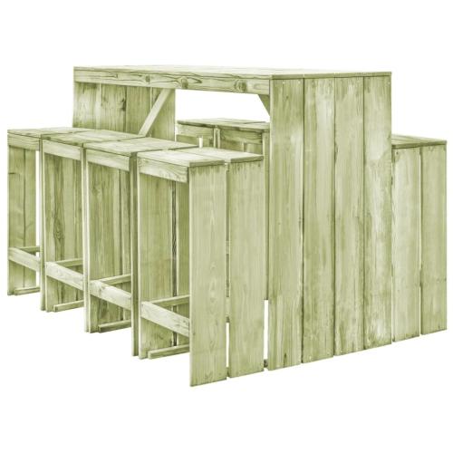 Bar de jardin en bois massif, avec 8 tabourets