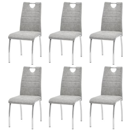 CHAISES salle à manger, similicuir gris clair, lot de 6