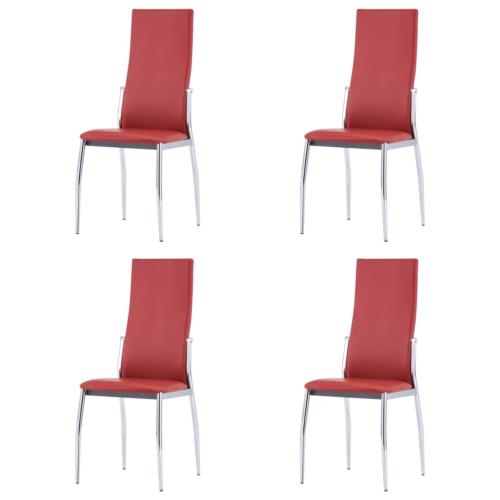 CHAISES salle à manger, similicuir rouge, lot de 4