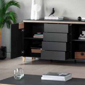 BUFFET bas anthracite sur pieds, 160 cm, modèle ELEGANT