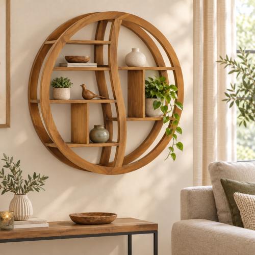 ETAGERE bibliothèque murale design, 80 cm, bois de teck massif