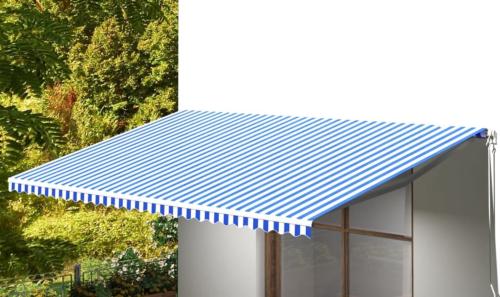 Toile rechange store banne 6 x 3 m, bleu/blanche