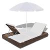 LIT de jardin double résine tressée avec parasol, marron