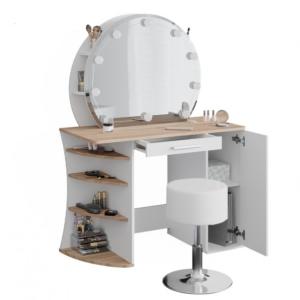 MEUBLE coiffeuse, design blanc/beige, avec miroir et tabouret