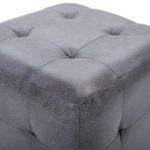 POUF cube, simili-cuir, GRIS, lot de 2