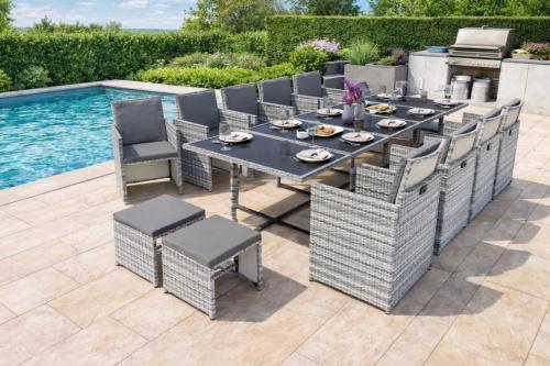 Salon de jardin résine tressée gris, encastrable, de 4 à 16 places