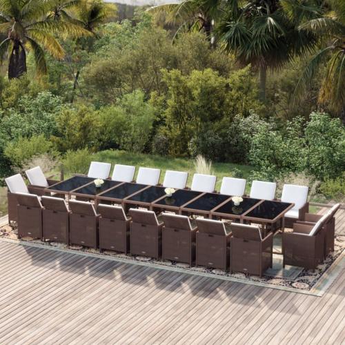 Salon de jardin XXXL, 445 cm, résine tressée marron, 20 places