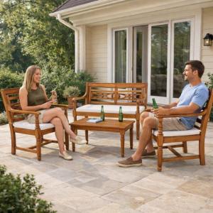 SALON de jardin 4 personnes en teck massif, modèle CAMERON