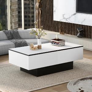 TABLE basse, 100 cm, extensible, blanc, gris béton avec rangement