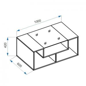 TABLE basse 100 cm, gris béton et plateau verre noir