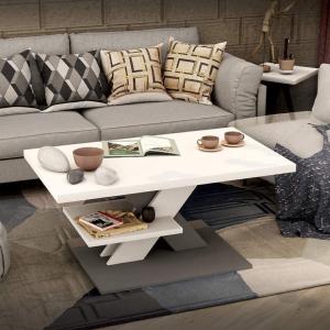 TABLE basse design, gris, plateau blanc, modèle GALEN