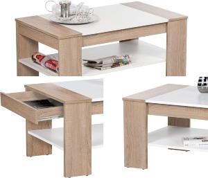 TABLE basse en bois beige/blanc, 100 cm, avec tiroir, modèle BERLIN 