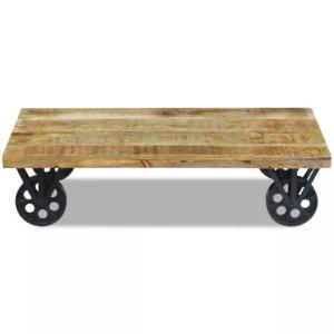 TABLE basse sur roues, 120 cm, bois massif manguier