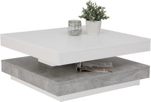 TABLE basse, pivotante, 2 niveaux, blanc, gris béton, MIRAGE