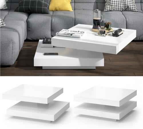 TABLE basse, pivotante, 2 niveaux, blanche, modèle MIRAGE