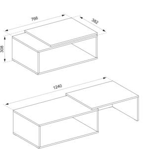 TABLE basse anthracite/beige, 80 cm, extensible et pivotante