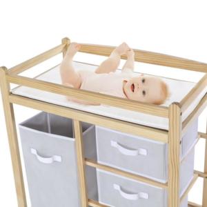 Commode Table à langer bébé en bois naturel, avec paniers