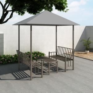 Tonnelle de jardin complète, avec bancs et table, toit 2 coloris