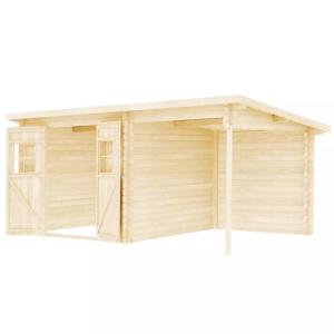 ABRI de jardin, bois massif 28 mm avec extension réversible, surface 16 m²