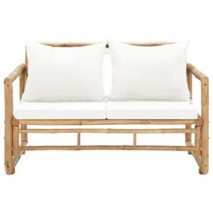 Banc de jardin bambou, avec coussins crème