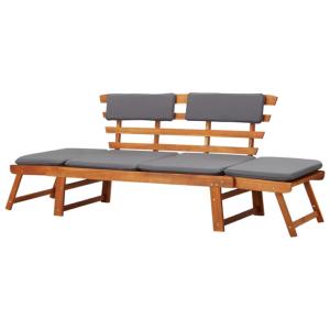 Banc de jardin convertible, bois d'acacia avec coussins gris