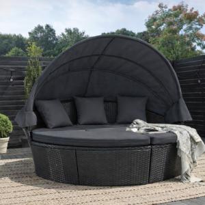 Canapé jardin, 185 cm, résine tressée, table télescopique, gris anthracite
