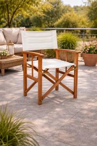 Chaise pliante metteur en scène en eucalyptus – Fauteuil pliant extérieur toile crème