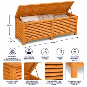 Coffre de Rangement Jardin XXL en Bois d'Épicéa 170 cm 