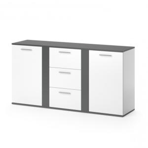 BUFFET bas anthracite - blanc, 155 cm, 2 portes et 3 tiroirs