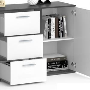 BUFFET bas anthracite - blanc, 155 cm, 2 portes et 3 tiroirs