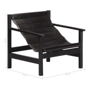 Fauteuil cuir noir véritable et bois massif de manguier