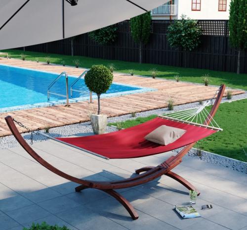 HAMAC de JARDIN en bois, 350 cm, toile bordeaux