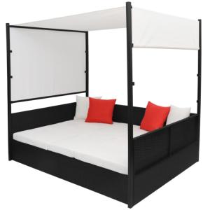 LIT canapé de jardin, 2 places modulables, résine tressée noir 