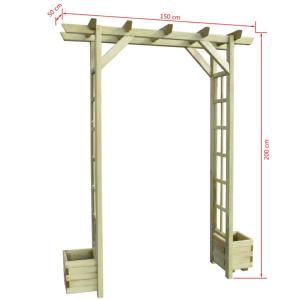 PERGOLA bois massif, 200 x 150 cm, avec jardinières.